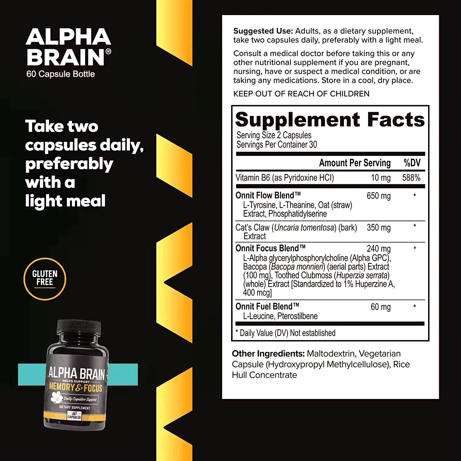 Alpha Brain Memory & Focus Daily Cognitive Support 60 CAPSULES