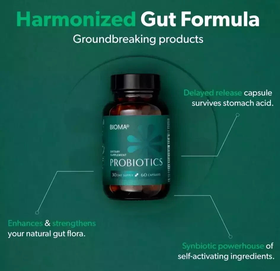 Bioma Probiotics for Digestive Health 3 in 1 Gut Health Probiotic 60 Capsules