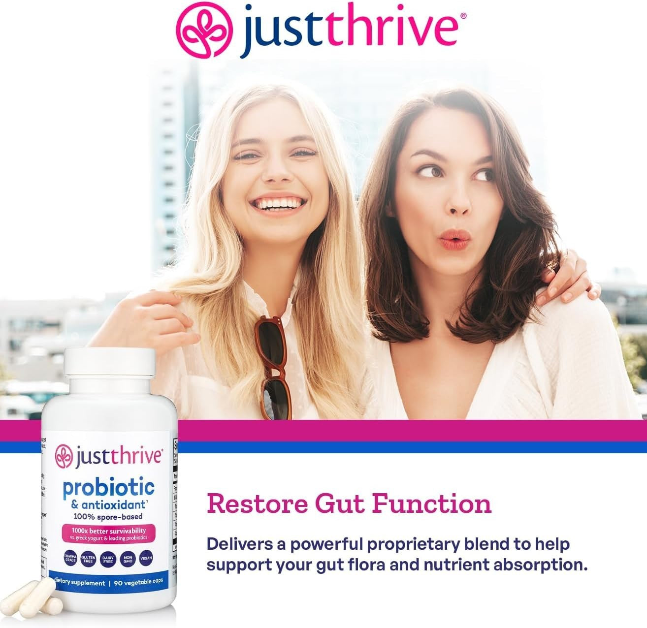 Just Thrive Probiotic & Antioxidant Spore Based Supplement 90 Capsules Exp 4/26