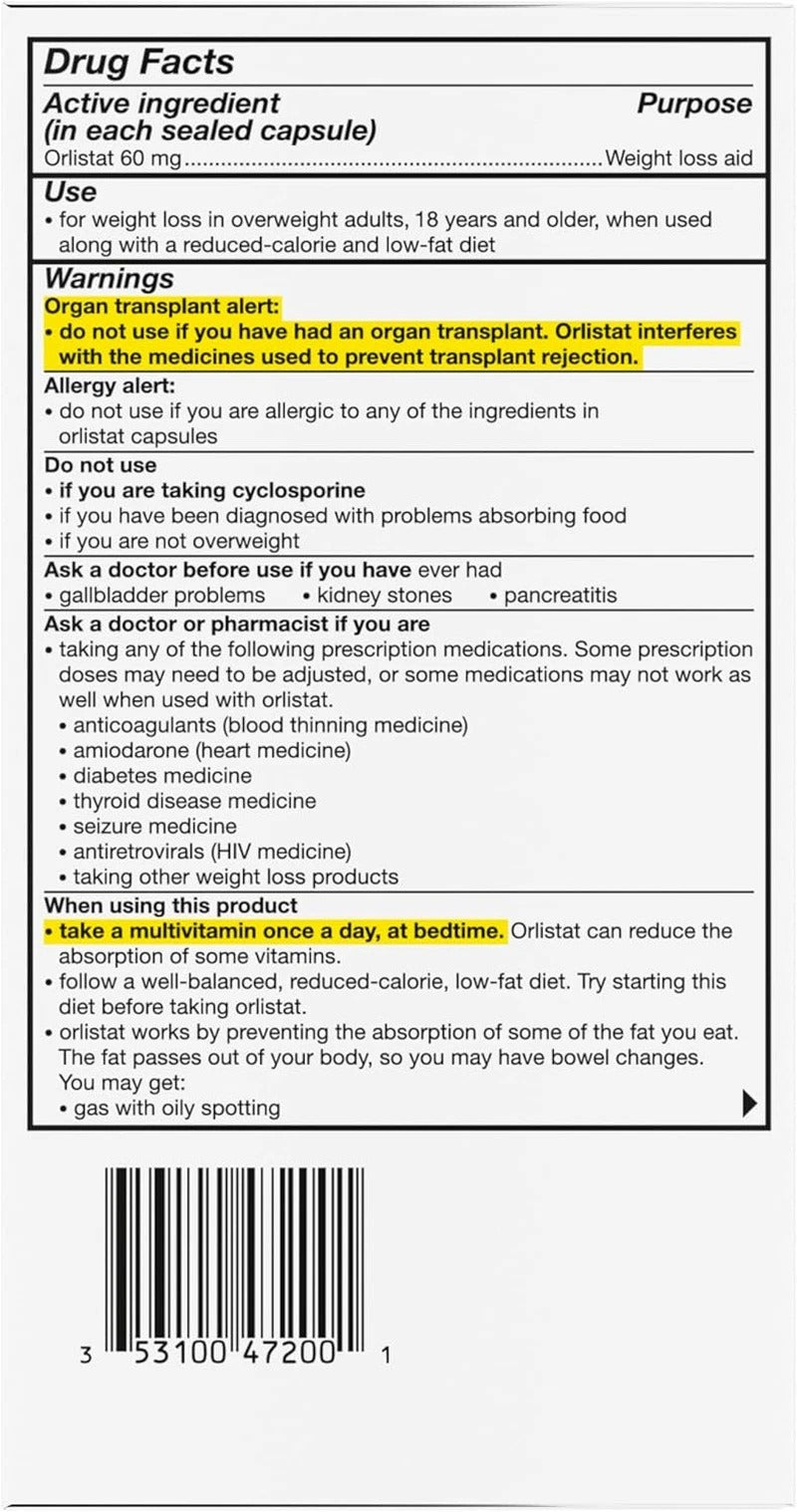 Diet Weight Loss Supplement Pills, Orlistat 60Mg, 170 Count