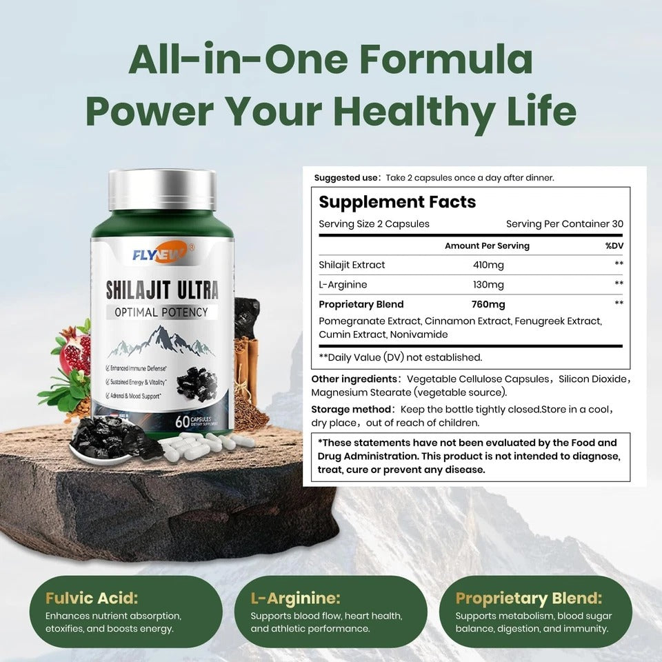 Flynew Shilajit Ultra Optimal Potency, Shilajit Extract with L-Arginine