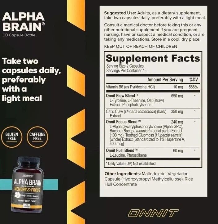 Alpha Brain Memory & Focus Dietary Supplements- 90 Capsules