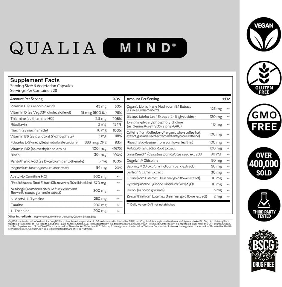 Qualia Mind Supplement Blend for Brain Health 120 Capsules